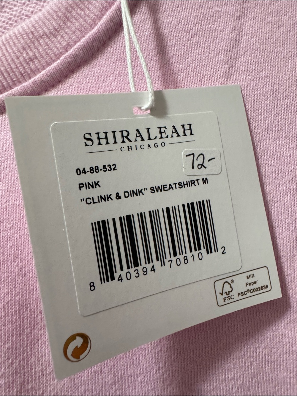 Shiraleah Pink Crewneck Sweater with Green Embroidered Logo - Picture 2 of 5